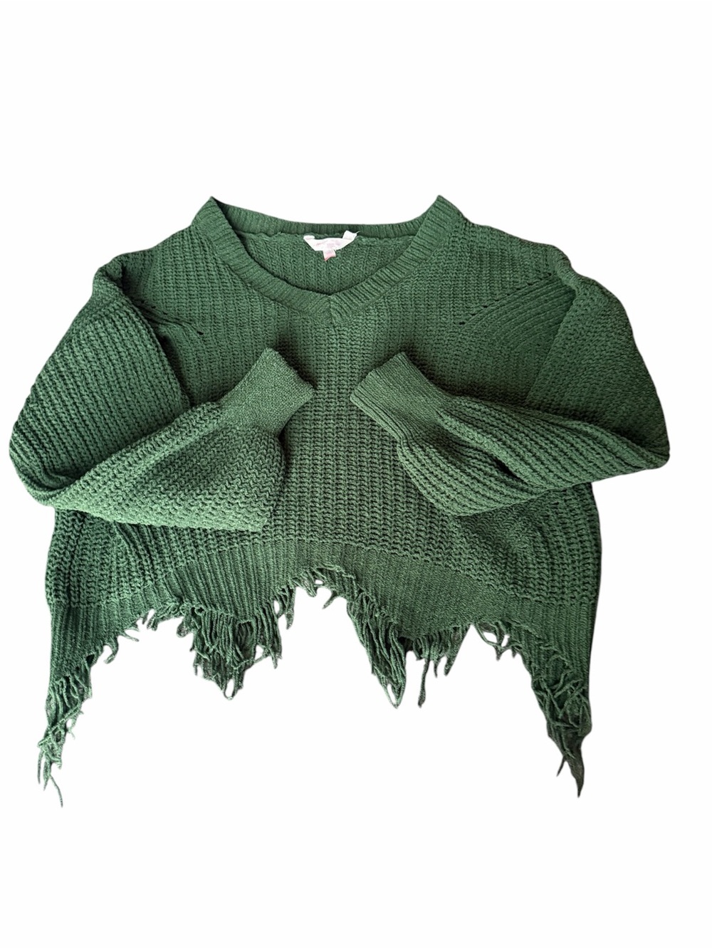 Women’s Distressed V-Neck Knit Sweater - Green